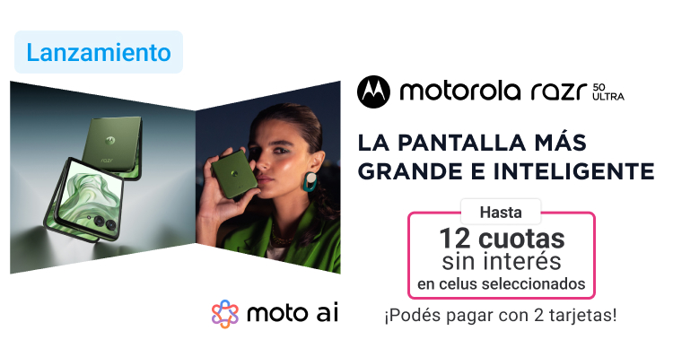 Lanzamiento Motorola razr 50 ultra. La Pantalla más grande e inteligente, con inteligencia artificial. Hasta 12 cuotas sin interés. Podés pagar con 2 tarjetas